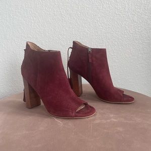 Halogen Open Toe Suede Burgundy Booties 8